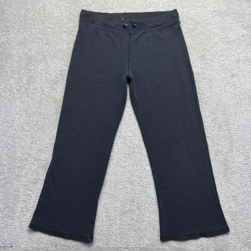 Mixit Pants Womens S Black Waffle Knit Thermal Pajama Lounge Flare Leg Cropped